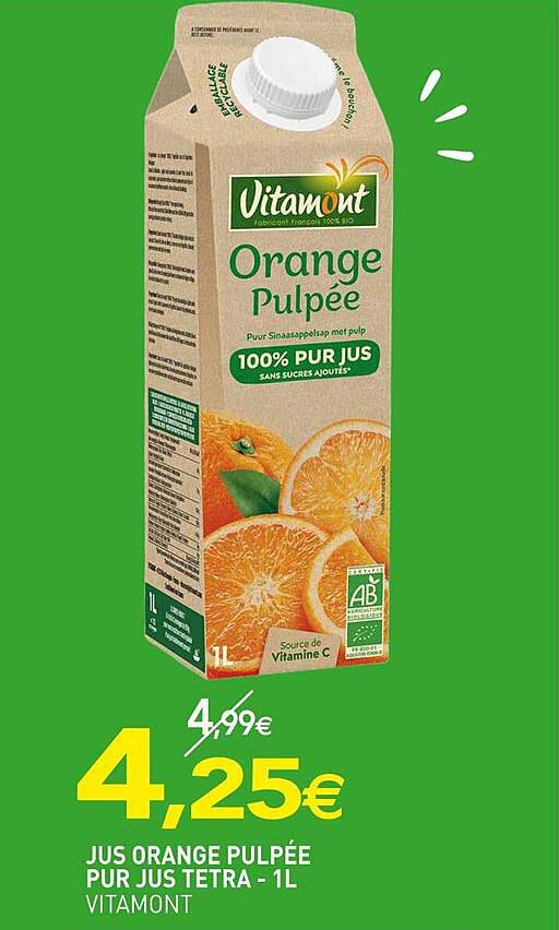 JUS ORANGE PULPÉE PUR JUS TETRA - 1L