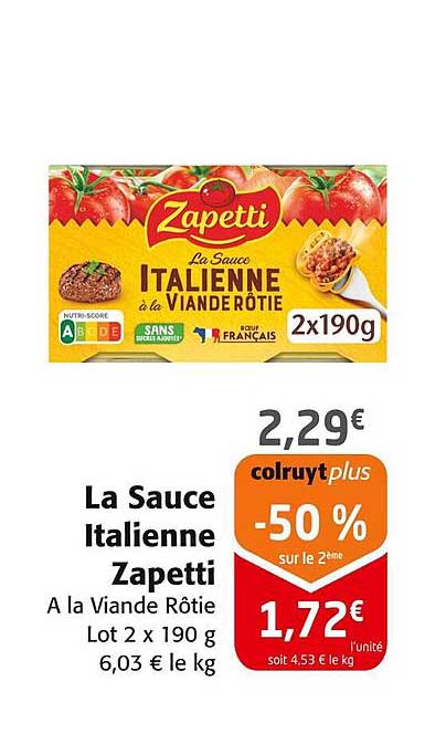 La Sauce Italienne Zapetti A la Viande Rôtie Lot 2 x 190 g