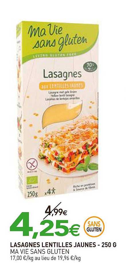 LASAGNES LENTILLES JAUNES - 250 G