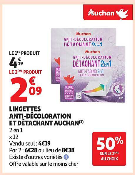LINGETTES ANTI-DÉCOLORATION ET DÉTACHANT AUCHAN