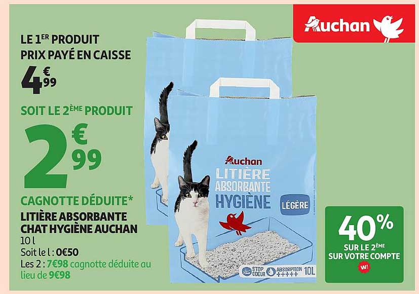 LITIÈRE ABSORBANTE CHAT HYGIÈNE AUCHAN