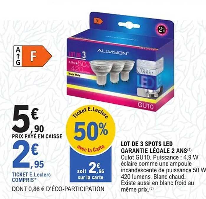 LOT DE 3 SPOTS LED GARANTIE LÉGALE 2 ANS