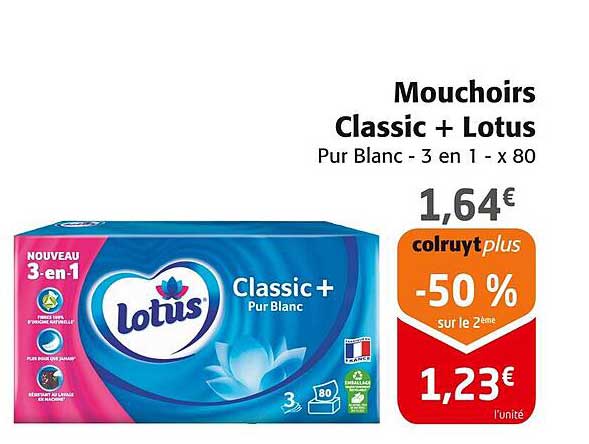 Mouchoirs Classic + Lotus Pur Blanc - 3 en 1 - x 80