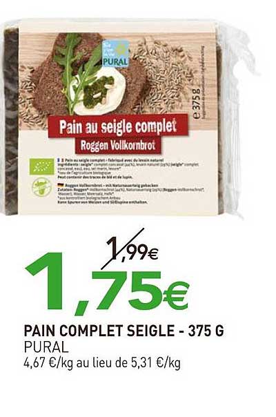 PAIN COMPLET SEIGLE - 375 G PURAL