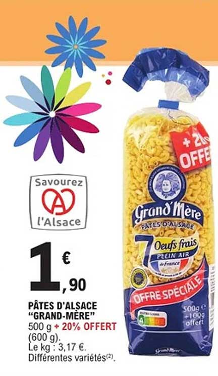 PÂTES D'ALSACE "GRAND-MÈRE" 500 g + 20% OFFERT