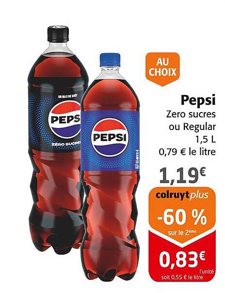 Pepsi Zero sucres ou Regular 1,5 L