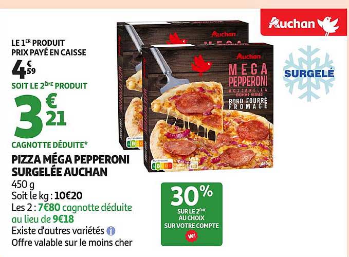 PIZZA MÉGA PEPPERONI SURGELÉE AUCHAN
