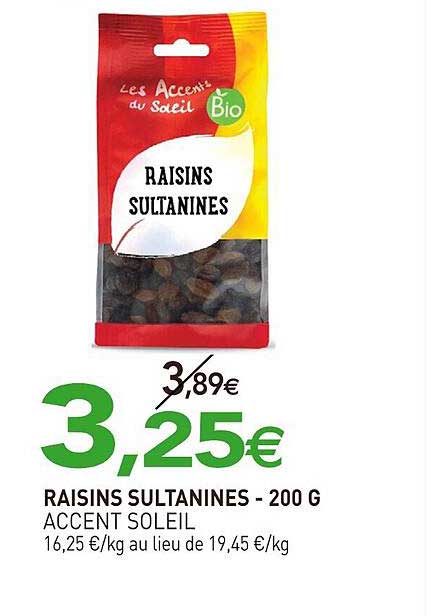 RAISINS SULTANINES - 200 G ACCENT SOLEIL