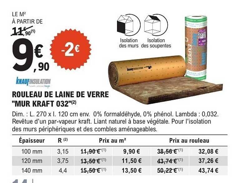 ROULEAU DE LAINE DE VERRE "MUR KRAFT 032"