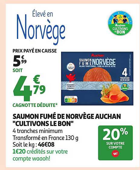 SAUMON FUMÉ DE NORVÈGE AUCHAN "CULTIVONS LE BON"