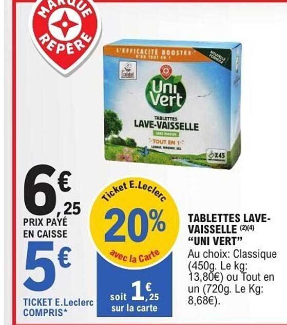 TABLETTES LAVE-VAISSELLE "UNI VERT"