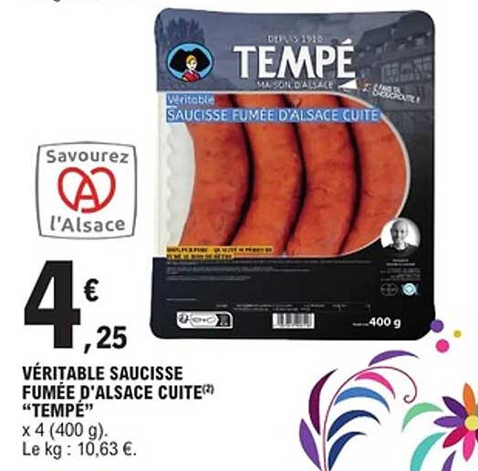 VÉRITABLE SAUCISSE FUMÉE D'ALSACE CUITE "TEMPÉ"