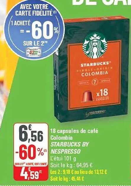 18 capsules de café Colombia STARBUCKS BY NESPRESSO