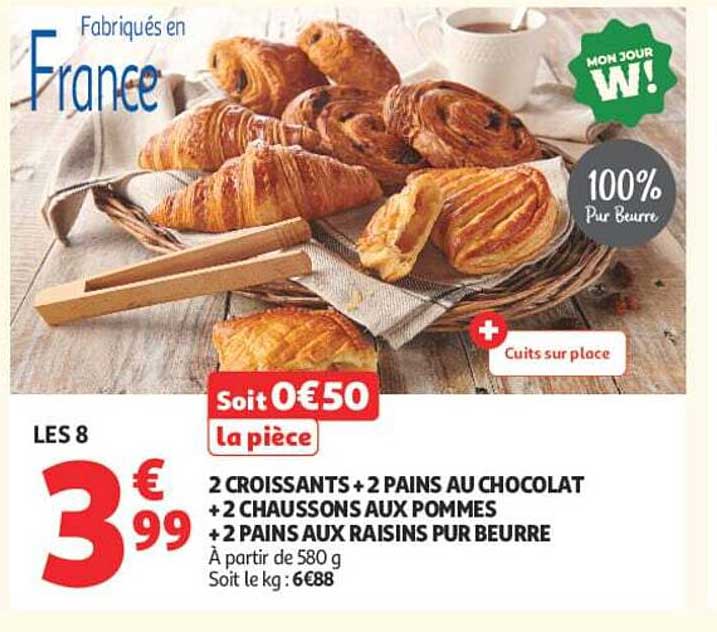 2 CROISSANTS + 2 PAINS AU CHOCOLAT + 2 CHAUSSONS AUX POMMES + 2 PAINS AUX RAISINS PUR BEURRE