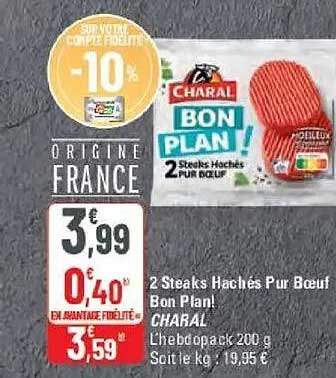 2 Steaks Hachés Pur Boeuf Bon Plan! CHARAL Leberopack 200 g