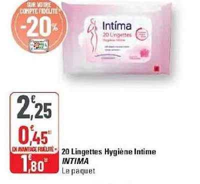 20 Lingettes Hygiène Intime INTIMA Le paquet