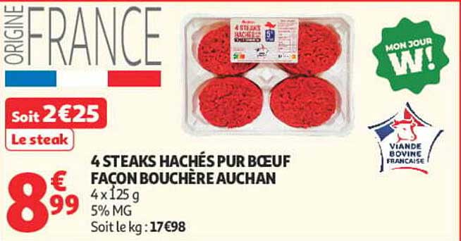 4 STEAKS HACHÉS PUR BOEUF FAÇON BOUCHÈRE AUCHAN