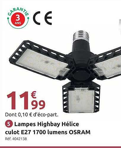 5 Lampes Highbay Hélice culot E27 1700 lumens OSRAM