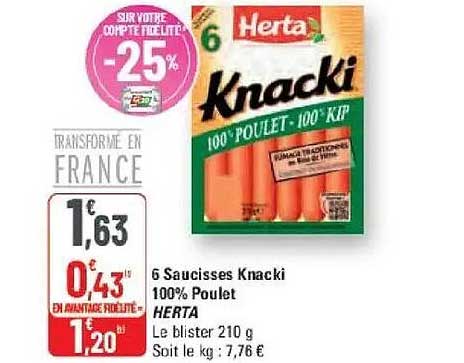 6 Saucisses Knacki 100% Poulet HERTA