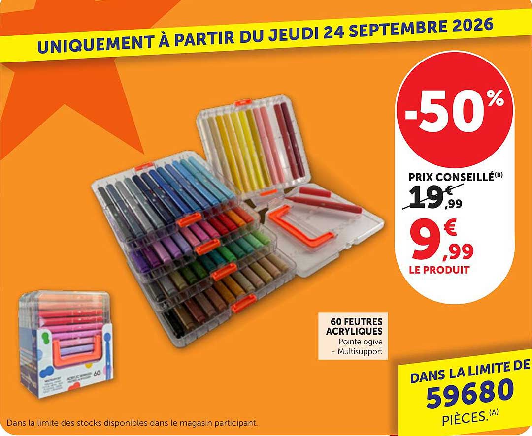 60 FEUTRES ACRYLIQUES Pointe ogive - Multisupport