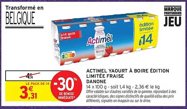 ACTIMEL YAOURT À BOIRE ÉDITION LIMITÉE FRAISE DANONE