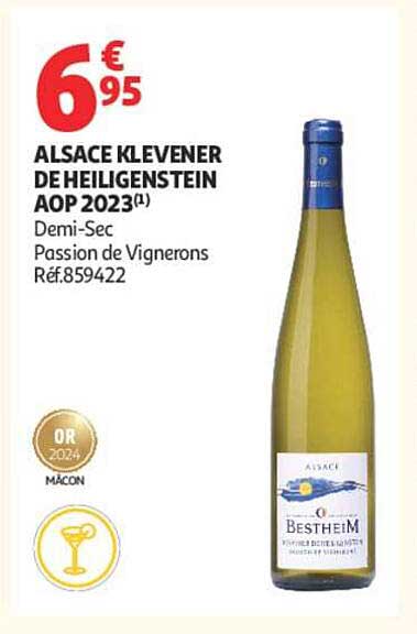 ALSACE KLEWENER DE HEILIGENSTEIN AOP 2023(1) Demi-Sec Passion de Vignerons Réf.859422