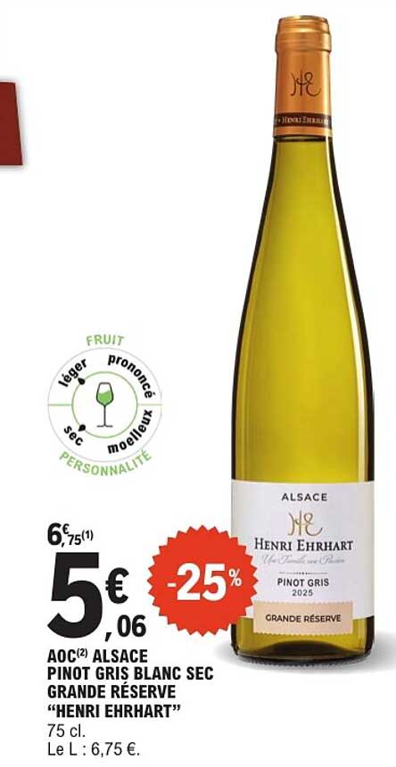 AOC ALSACE PINOT GRIS BLANC SEC GRANDE RÉSERVE “HENRI EHRHART” 75 cl.