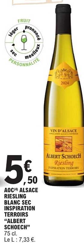 AOC(4) ALSACE RIESLING BLANC SEC INSPIRATION TERROIRS “ALBERT SCHOECH”