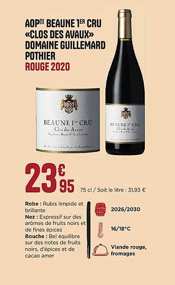 AOP BEAUNE 1ER CRU «CLOS DES AVAUX» DOMAINE GUILLEMARD POTHIER ROUGE 2020
