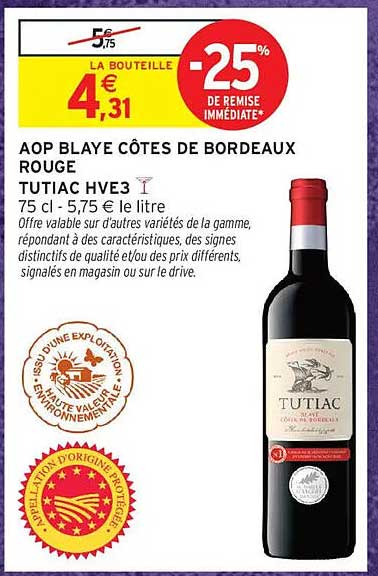 AOP BLAYE CÔTES DE BORDEAUX ROUGE TUTIAC HVE3