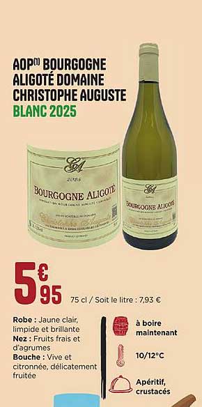 AOP BOURGOGNE ALIGOTÉ DOMAINE CHRISTOPHE AUGUSTE BLANC 2025