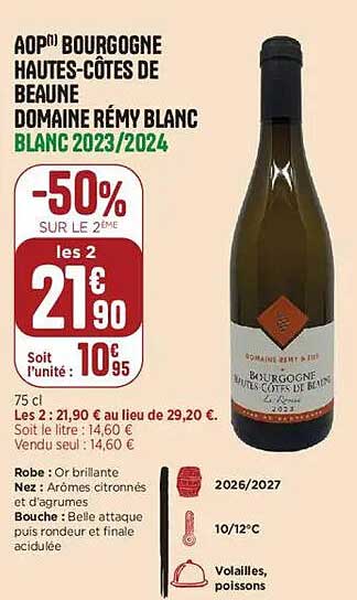 AOP BOURGOGNE HAUTES-CÔTES DE BEAUNE DOMAINE RÉMY BLANC BLANC 2023/2024