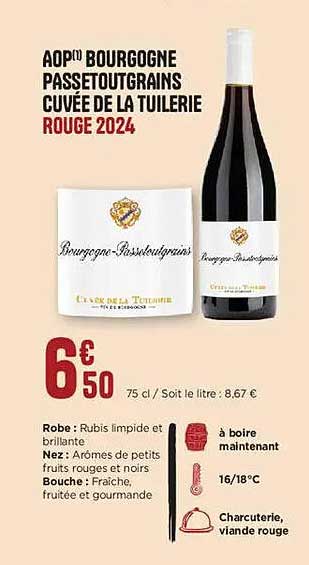 AOP BOURGOGNE PASSETOUTGRAINS CUVÉE DE LA TUILERIE ROUGE 2024