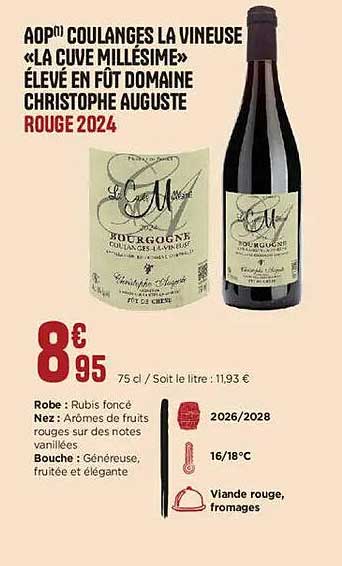 AOP CÔU LANGES LA VINEUSE «LA CUVE MILLÉSIME» ÉLEVÉ EN FÛT DOMAINE CHRISTOPHE AUGUSTE ROUGE 2024