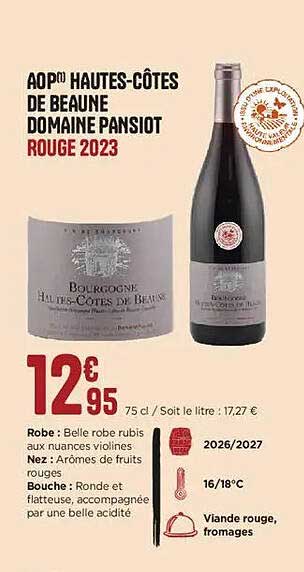 AOP HAUTES-CÔTES DE BEAUNE DOMAINE PANSIOT ROUGE 2023