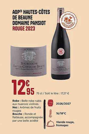 AOP HAUTES-CÔTES DE BEAUNE DOMAINE PANSIOT ROUGE 2023