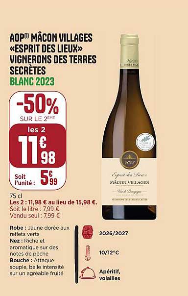 AOP MÂCON VILLAGES «ESPRIT DES LIEUX» VIGNERONS DES TERRES SECRÈTES BLANC 2023