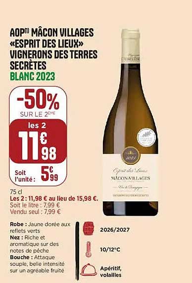 AOP Mâcon Villages «Esprit des Lieux» Vignerons des Terres Secrètes Blanc 2023