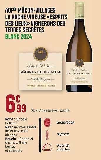 AOP Mâcon-Villages LA ROCHE VINEUSE «ESPIRITS DES LIEUX» VIGNERONS DES TERRES SECRÈTES BLANC 2024