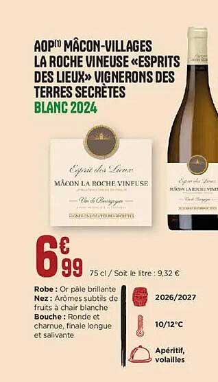 AOP MÂCON-VILLAGES LA ROCHE VINEUSE «ESPRITS DES LIEUX» VIGNERONS DES TERRES SECRÈTES BLANC 2024