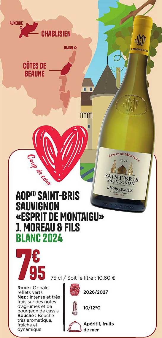 AOP(1) SAINT-BRIS SAUVIGNON «ESPRIT DE MONTAIGU» J. MOREAU & FILS BLANC 2024