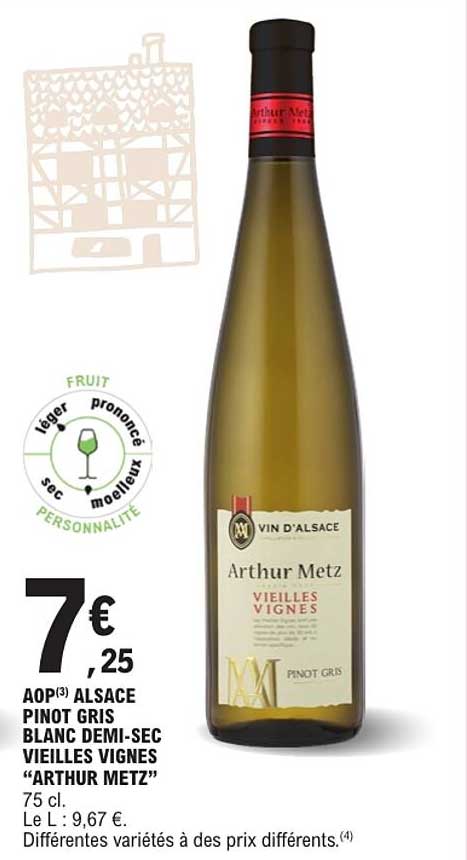 AOP(3) ALSACE PINOT GRIS BLANC DEMI-SEC VIEILLES VIGNES “ARTHUR METZ”