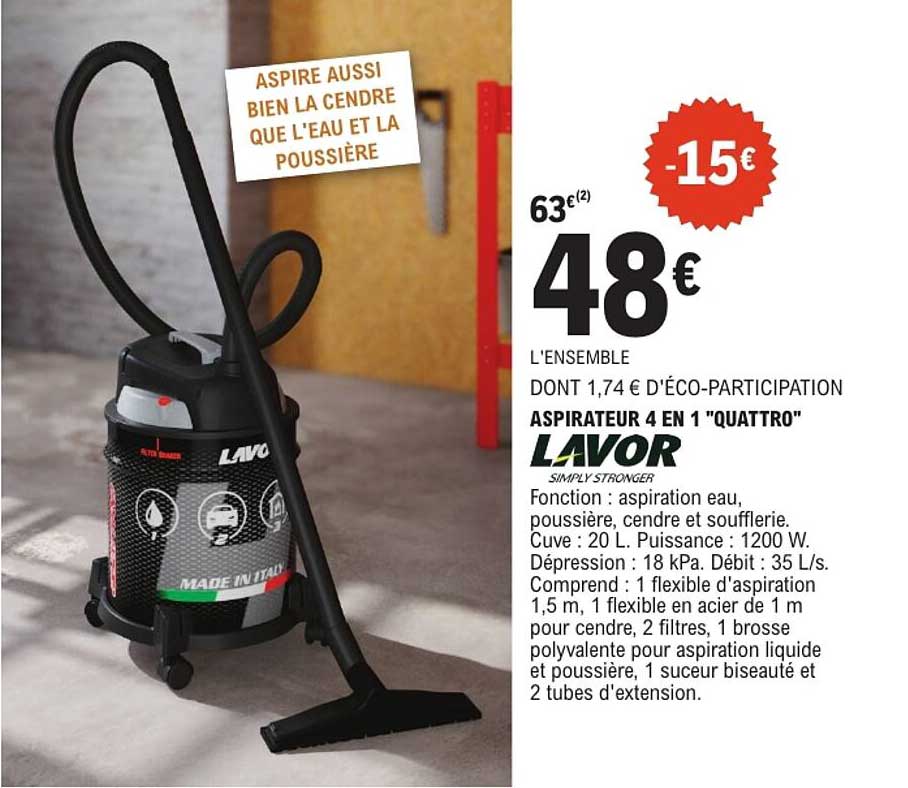 ASPIRATEUR 4 EN 1 "QUATTRO" LAVOR