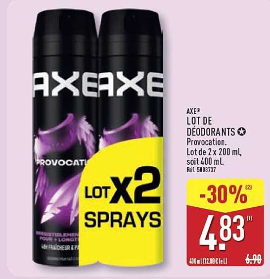 AXE LOT DE DÉODORANTS Provocation. Lot de 2 x 200 ml, soit 400 mL. Réf. 5008737