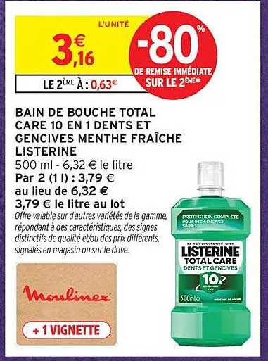 BAIN DE BOUCHE TOTAL CARE 10 EN 1 DENTS ET GENCIVES MENTHE FRAÎCHE LISTERINE