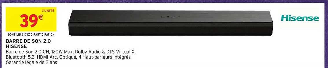 BARRE DE SON 2.0 HISENSE