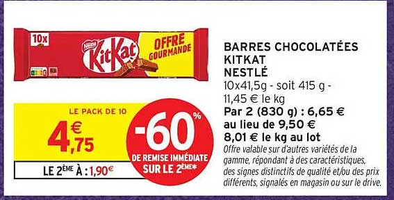 BARRES CHOCOLATÉES KITKAT NESTLÉ