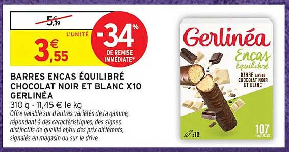 BARRES INCAS ÉQUILIBRÉ CHOCOLAT NOIR ET BLANC X10 GERLINEA