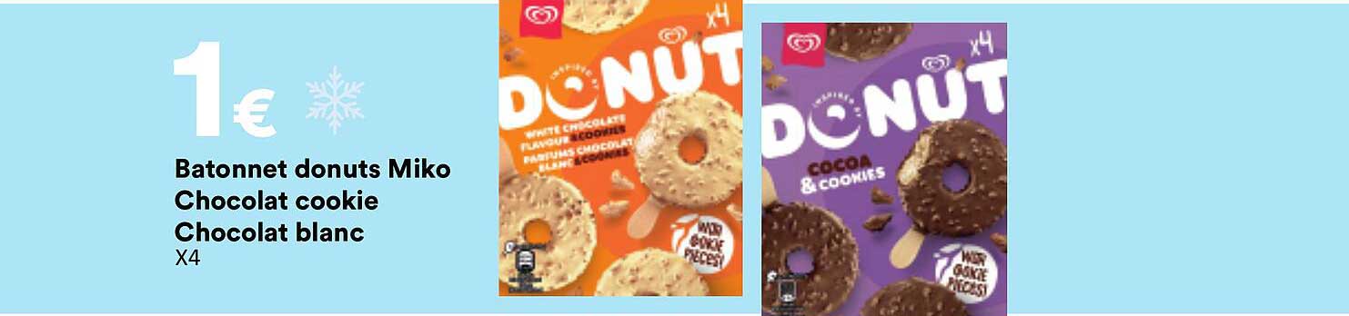 Batonnnet donuts Miko Chocolat cookie Chocolat blanc X4