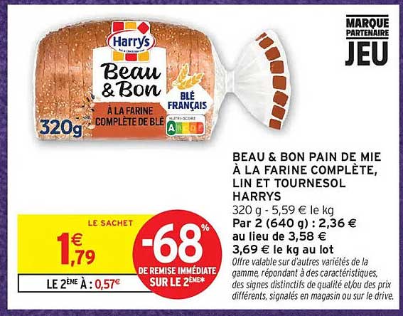 BEAU & BON PAIN DE MIE À LA FARINE COMPLÈTE, LIN ET TOURNESOL HARRYS